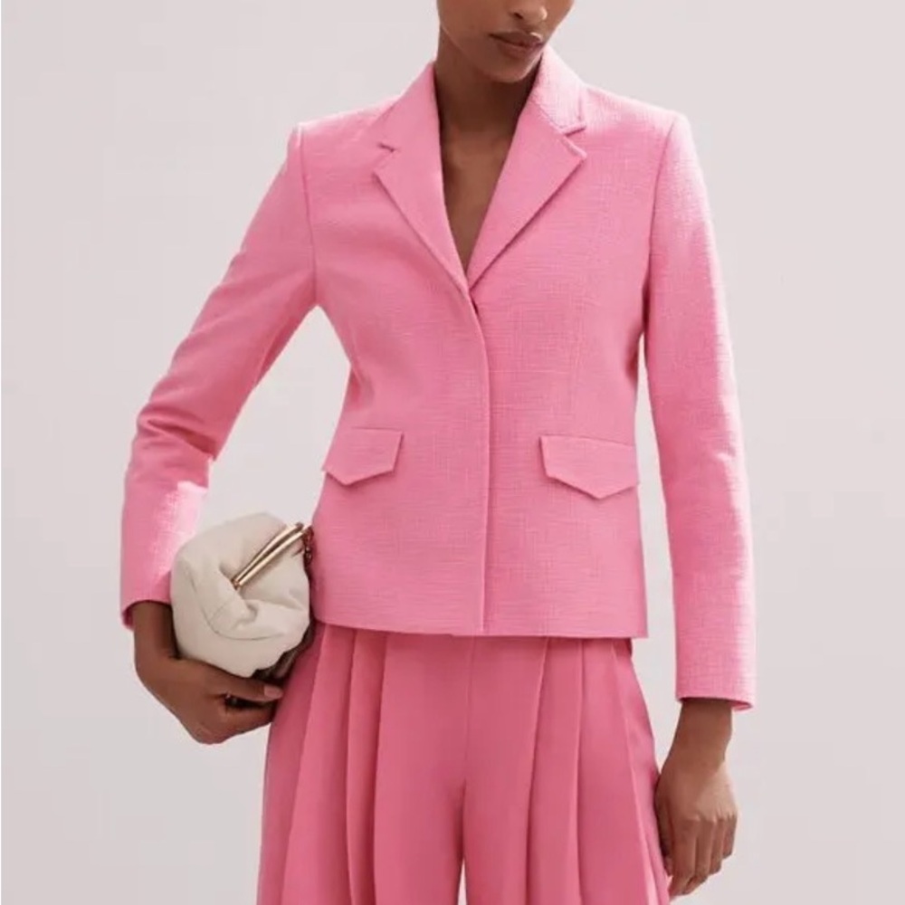 ME+EM 4 Pink Cotton Blend Fitted Contour Jacket Spring Boyfriend Blazer EUC